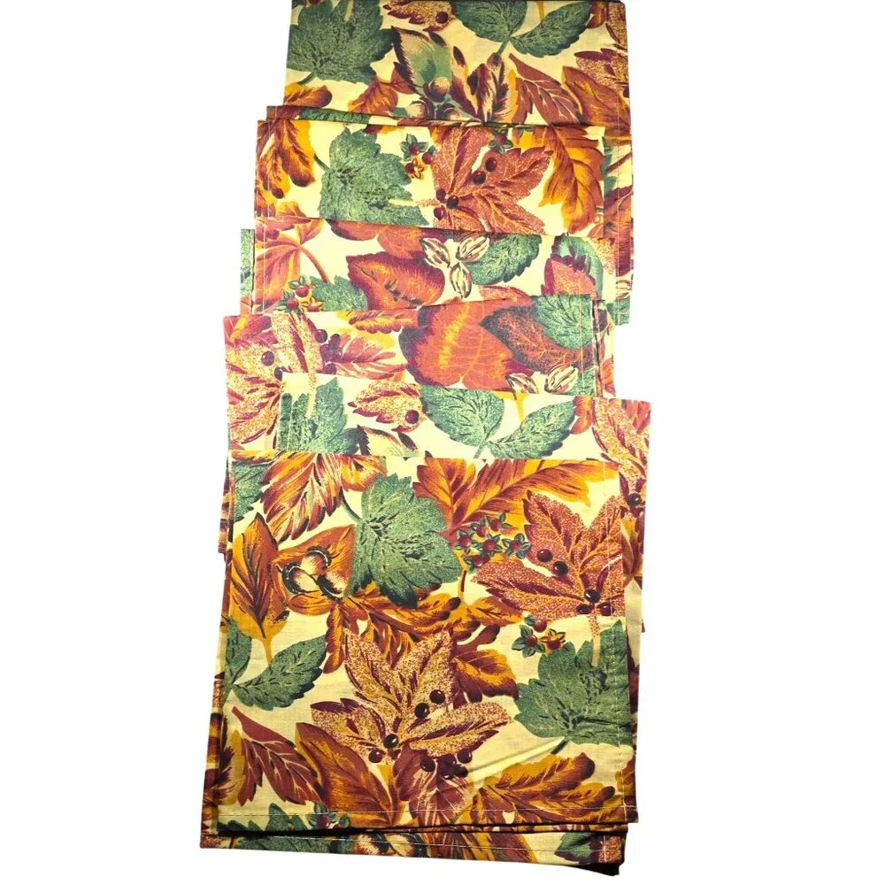 Napkins set of seven Autumn Leaf Pattern Thanksgiving table linens holiday fall